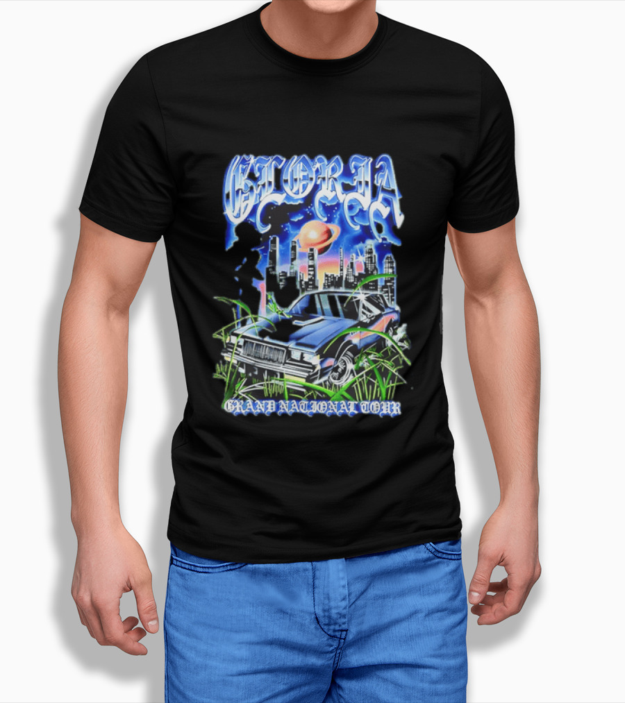 Gloria Grand National Tour Classic Car City Skyline Planet T-Shirt