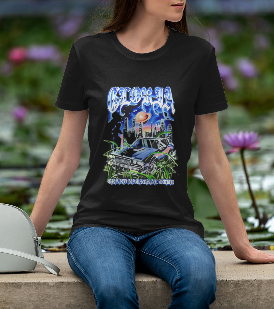 Gloria Grand National Tour Classic Car City Skyline Planet T-Shirt