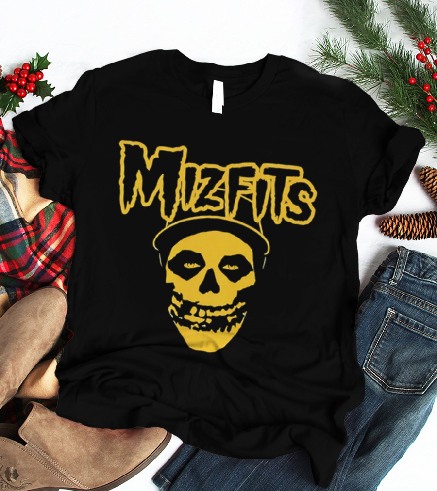 Mizfits Yellow Dripping Horror Font Skull In Baseball Cap T-Shirt