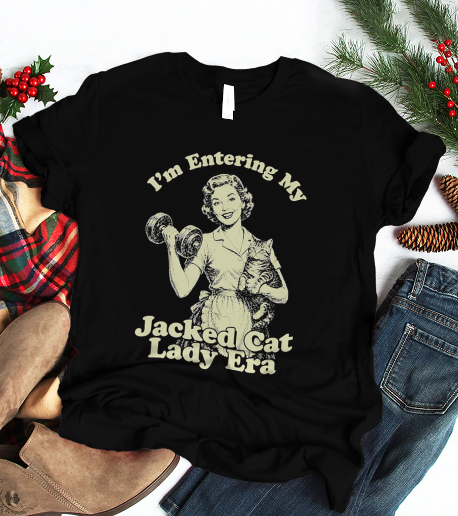 I'm Entering My Jacked Cat Lady Era Retro Fitness Cats T-Shirt