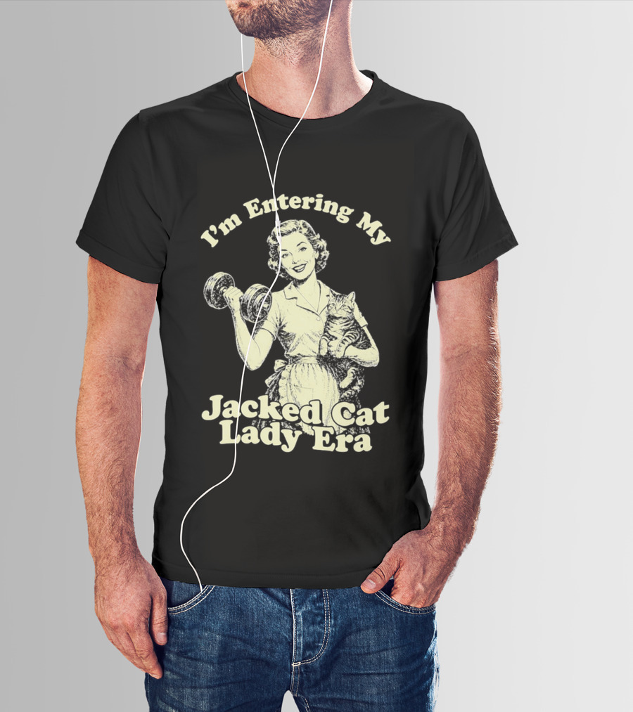 I'm Entering My Jacked Cat Lady Era Retro Fitness Cats T-Shirt