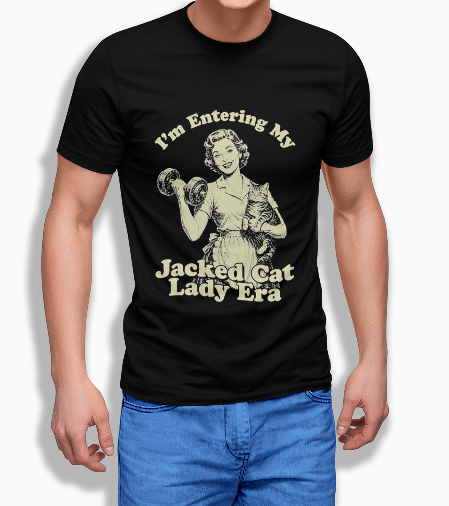 I'm Entering My Jacked Cat Lady Era Retro Fitness Cats T-Shirt