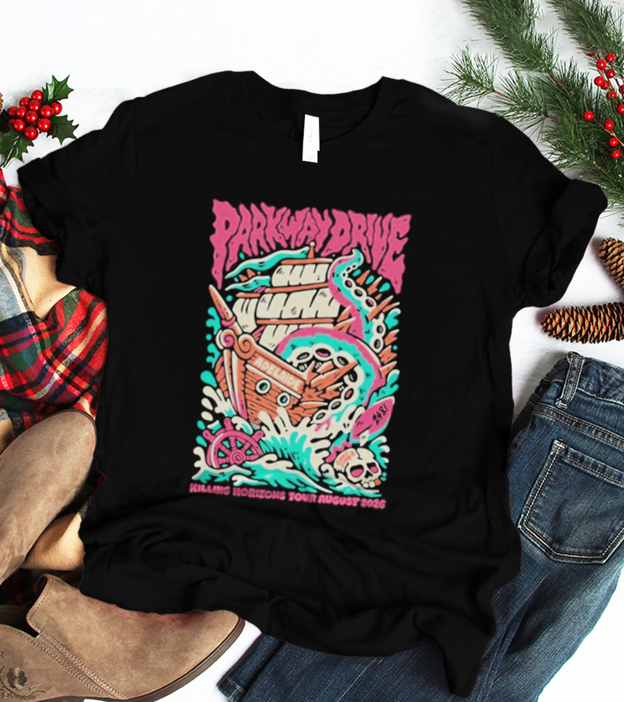 Parkway Drive Killing Horizons Tour Adelaide August 2026 Ship And Tentacle T-Shirt