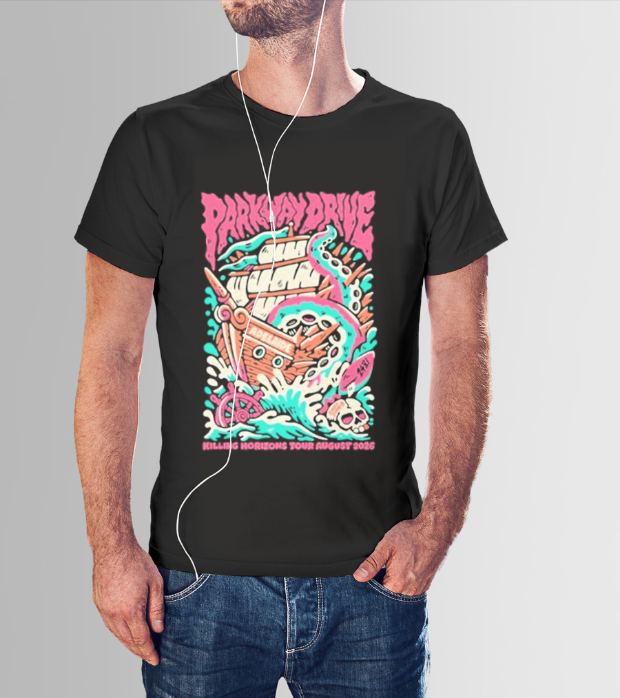 Parkway Drive Killing Horizons Tour Adelaide August 2026 Ship And Tentacle T-Shirt