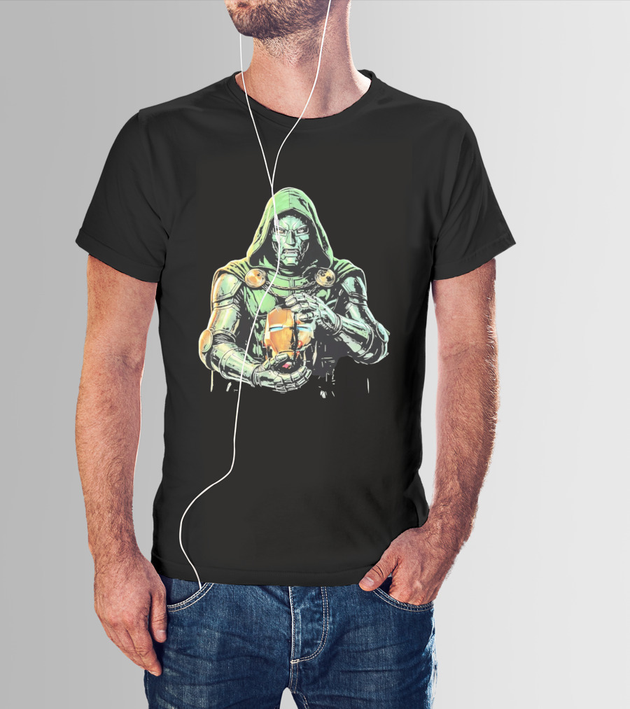 Doctor Doom Marvel Holding Broken Iron Man Mask Iconic Showdown T-Shirt