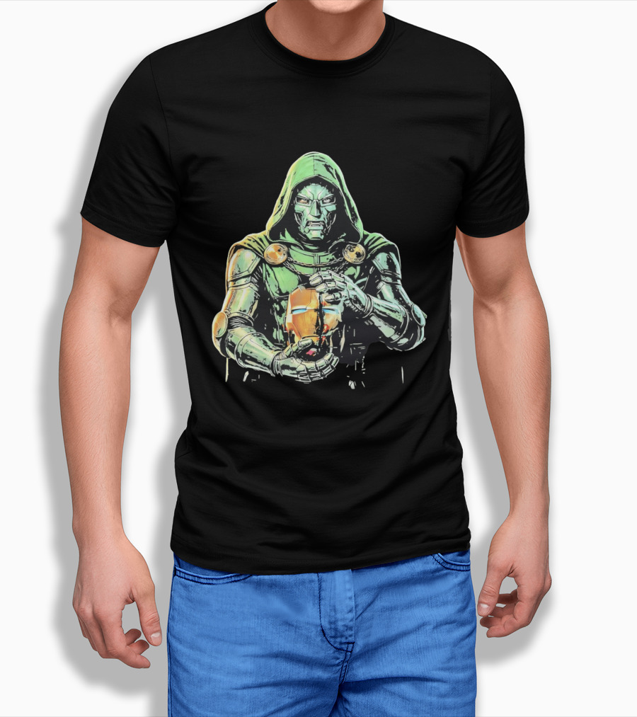 Doctor Doom Marvel Holding Broken Iron Man Mask Iconic Showdown T-Shirt