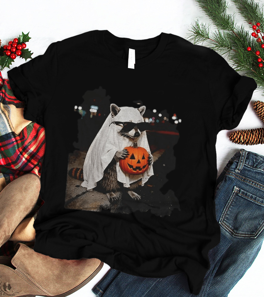 Raccoon Ghost Trick Or Treat Spooky Season Halloween T-Shirt