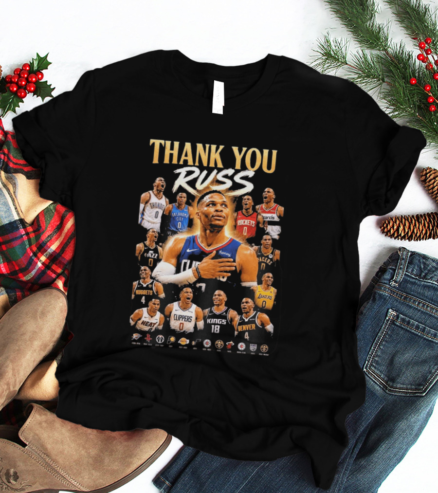 Thank You Russ Oklahoma City Thunder Clippers Lakers Nuggets Rockets Wizards Teams T-Shirt