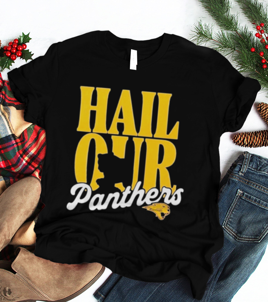 Hail Our Panthers Yellow Text With Panther Head T-Shirt