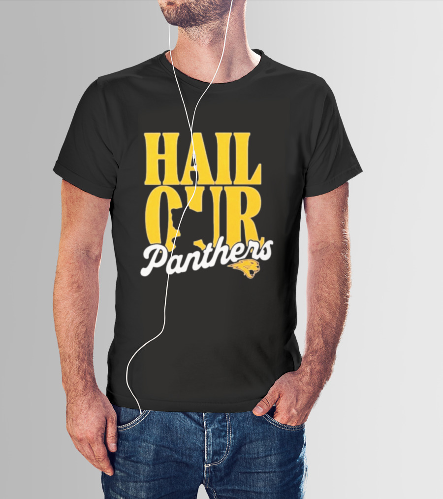 Hail Our Panthers Yellow Text With Panther Head T-Shirt