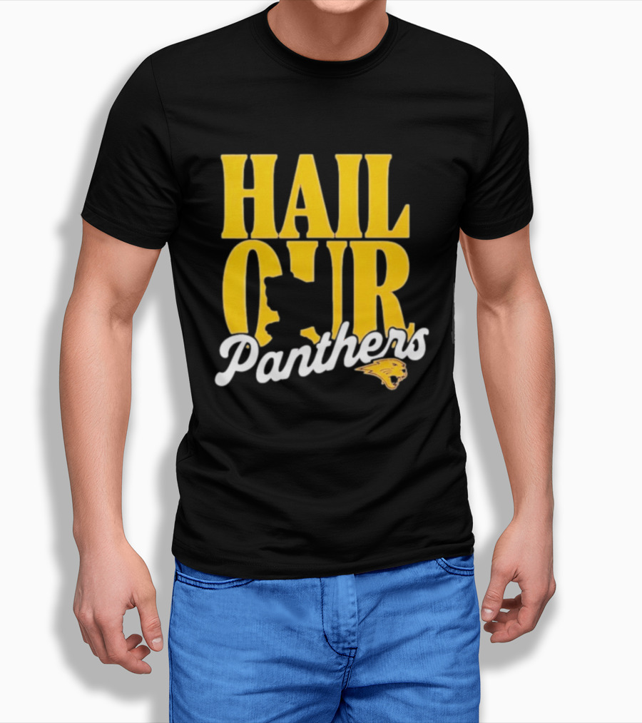 Hail Our Panthers Yellow Text With Panther Head T-Shirt