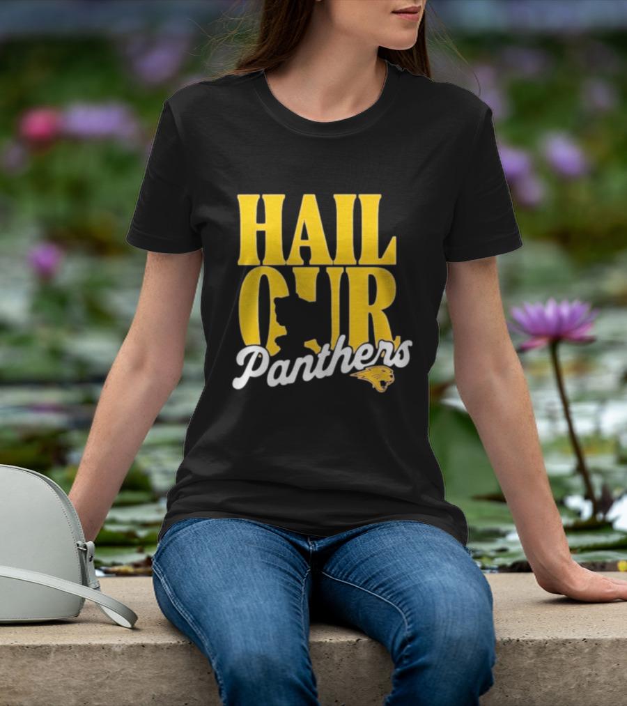 Hail Our Panthers Yellow Text With Panther Head T-Shirt