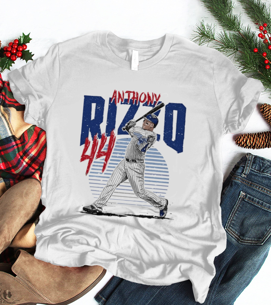 Anthony Rizzo 44 Baseball Batter Swinging Striped Sun Distressed T-Shirt