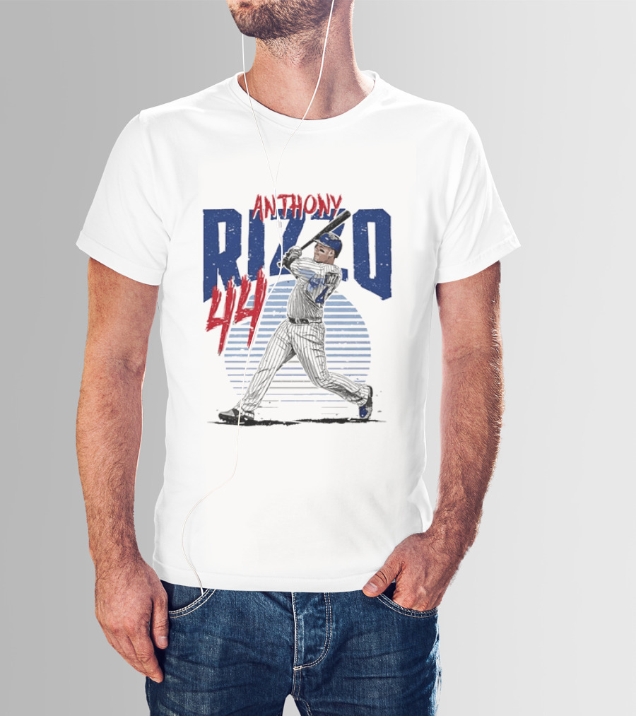 Anthony Rizzo 44 Baseball Batter Swinging Striped Sun Distressed T-Shirt