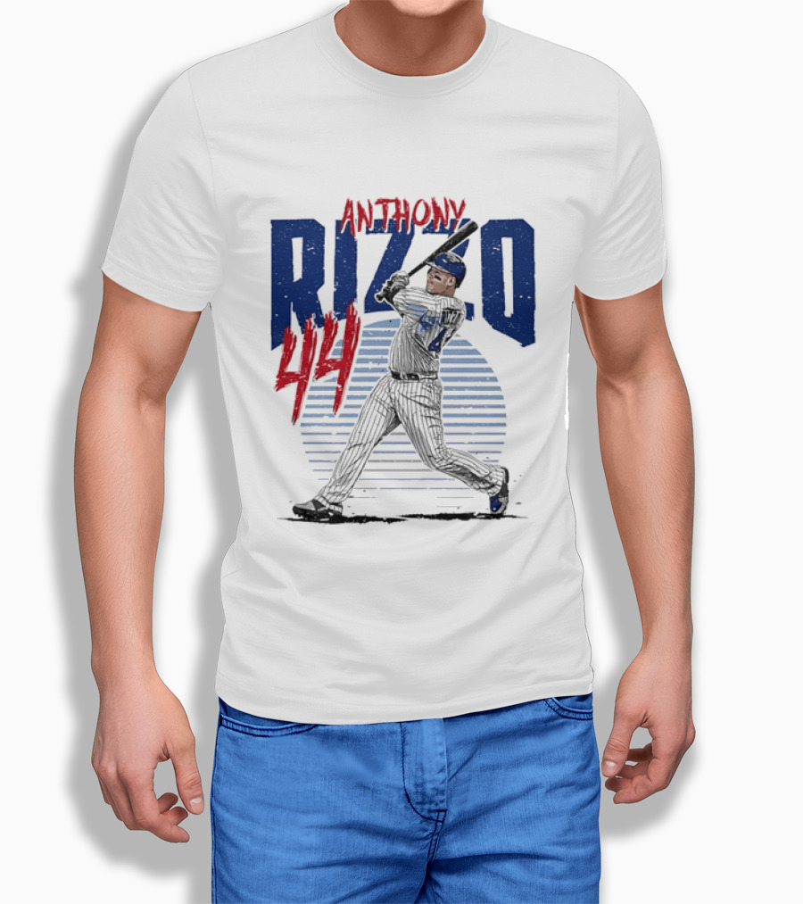 Anthony Rizzo 44 Baseball Batter Swinging Striped Sun Distressed T-Shirt