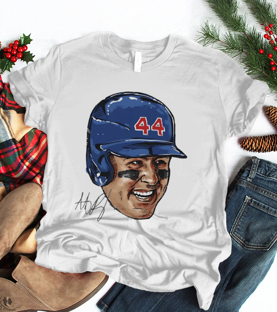 Anthony Rizzo 44 Blue Helmet Halftone Caricature T-Shirt