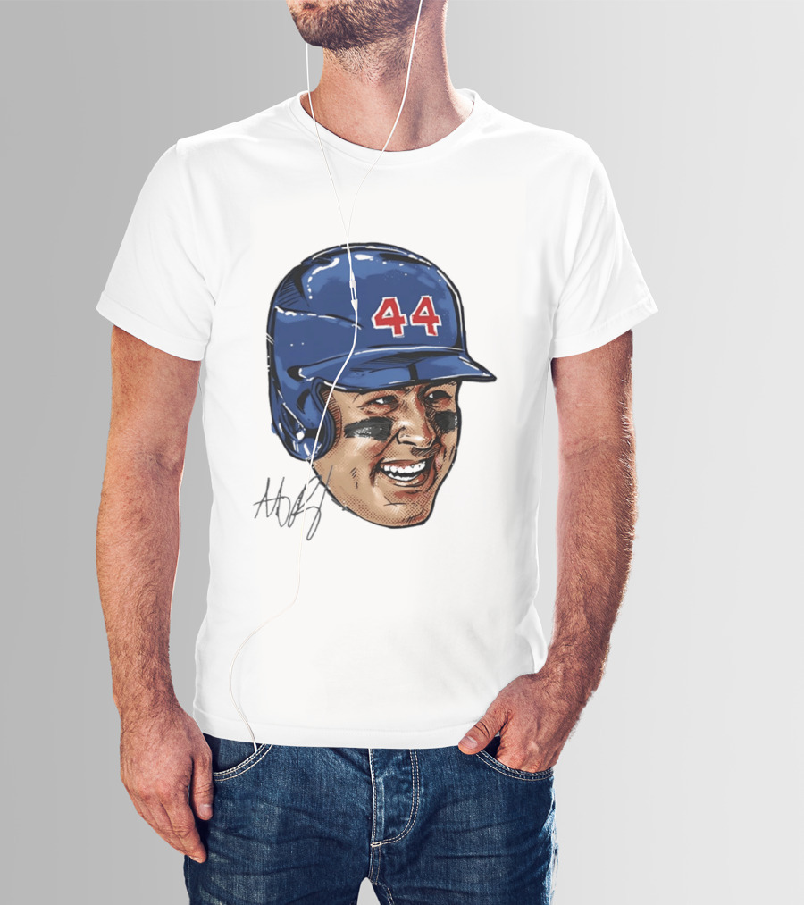 Anthony Rizzo 44 Blue Helmet Halftone Caricature T-Shirt
