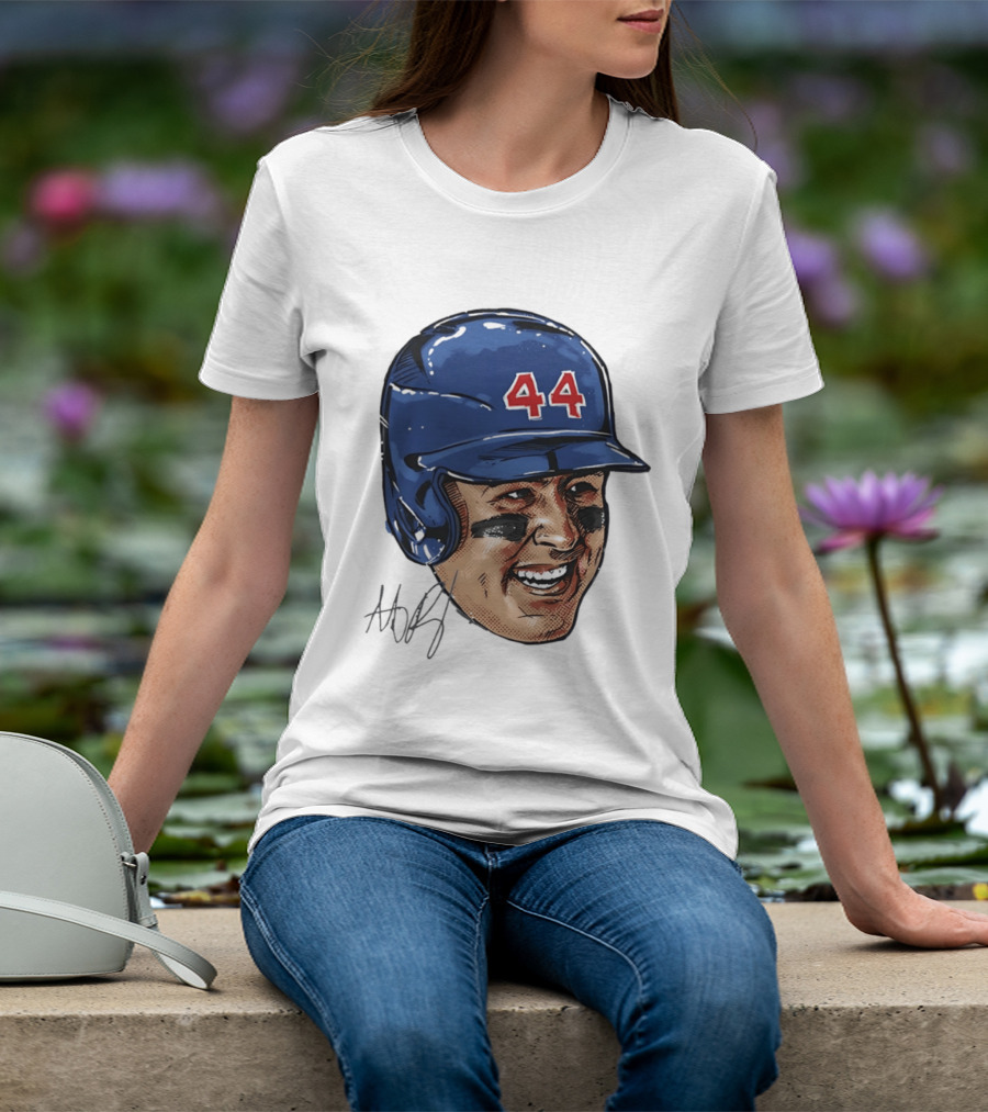 Anthony Rizzo 44 Blue Helmet Halftone Caricature T-Shirt