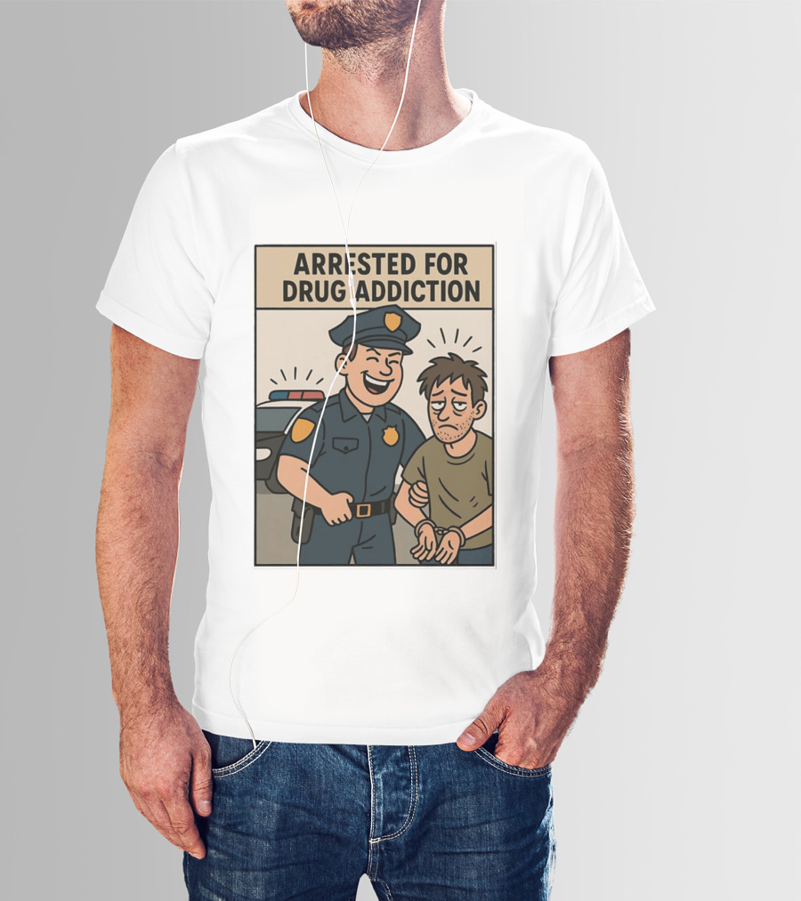Arrested For Drug Addiction Cartoon Police Officer And Suspect T-Shirt