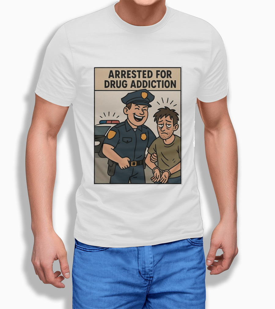 Arrested For Drug Addiction Cartoon Police Officer And Suspect T-Shirt