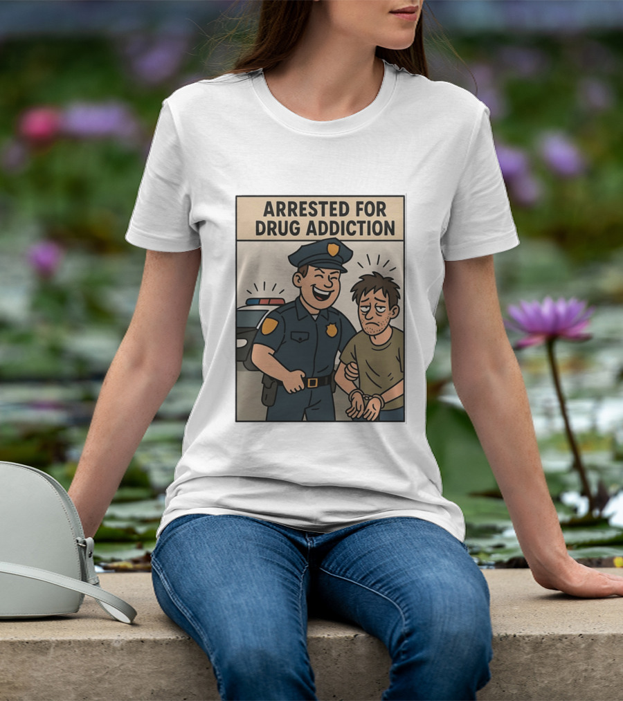 Arrested For Drug Addiction Cartoon Police Officer And Suspect T-Shirt