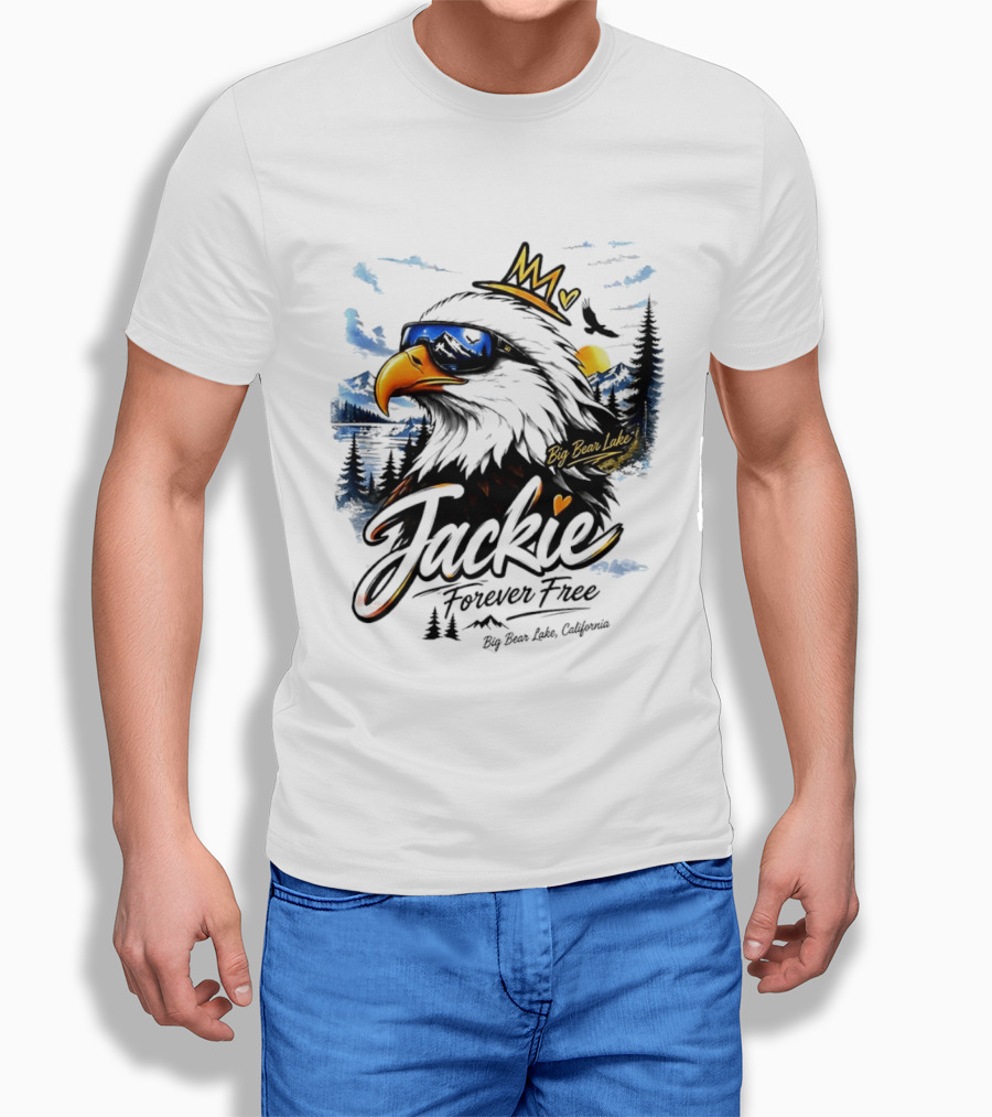 Jackie Forever Free Crowned Eagle Big Bear Lake California Sunglasses Sun Mountains T-Shirt