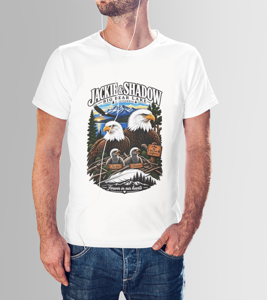 Jackie And Shadow Big Bear Lake California Bald Eagles Eaglets Nest Forever In Our Hearts Sunset Mountain T-Shirt