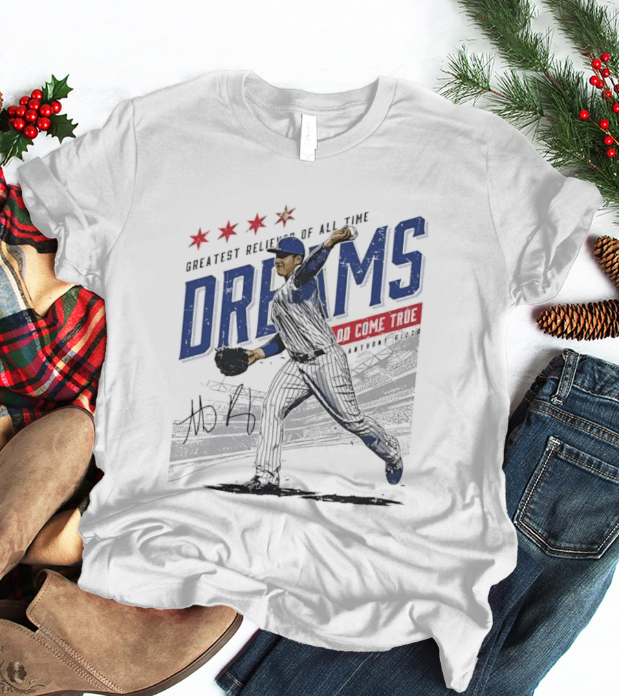 Chicago Cubs Greatest Reliever Of All Time Dreams Do Come True Anthony Rizzo Pitching Stadium Halftone T-Shirt