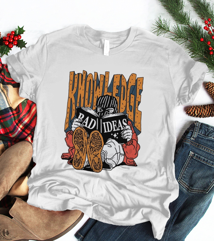 Knowledge Bad Ideas Elyski Balaclava Reading Book Shoe Soles Halftone Cartoon T-Shirt