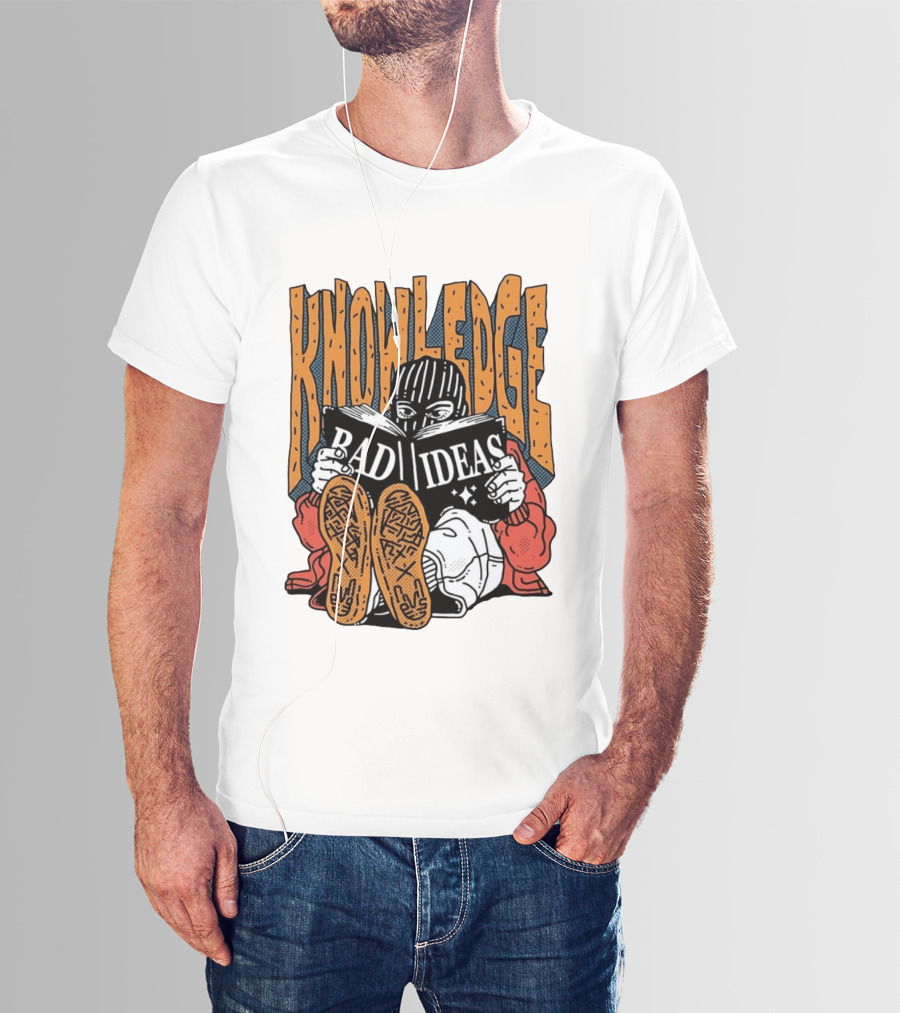 Knowledge Bad Ideas Elyski Balaclava Reading Book Shoe Soles Halftone Cartoon T-Shirt