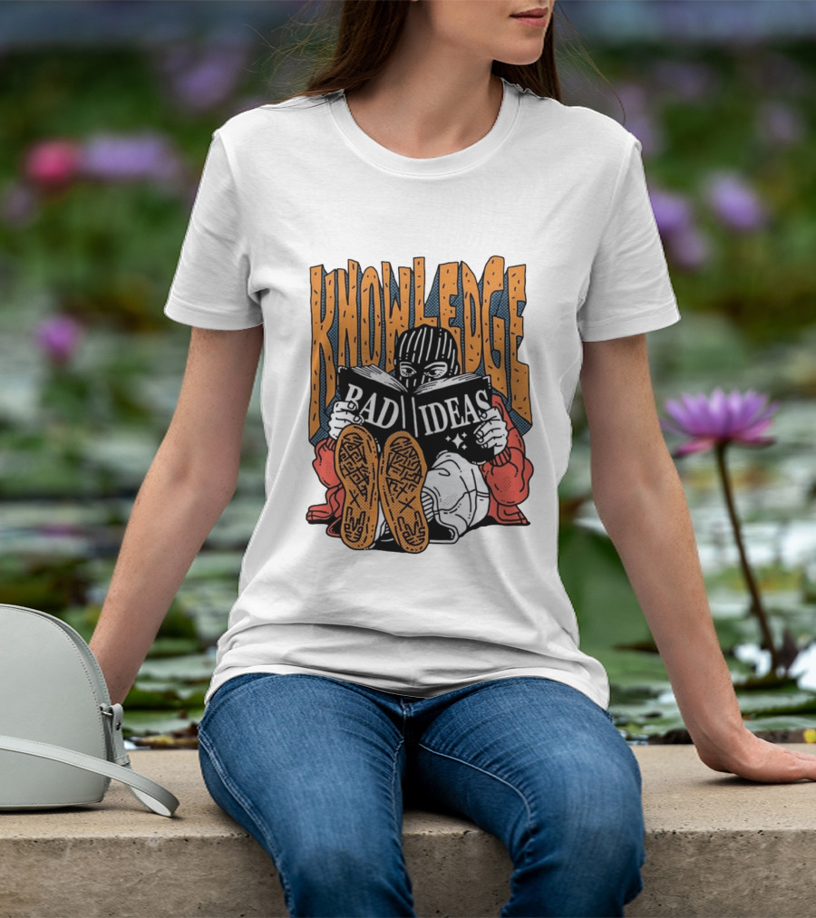 Knowledge Bad Ideas Elyski Balaclava Reading Book Shoe Soles Halftone Cartoon T-Shirt