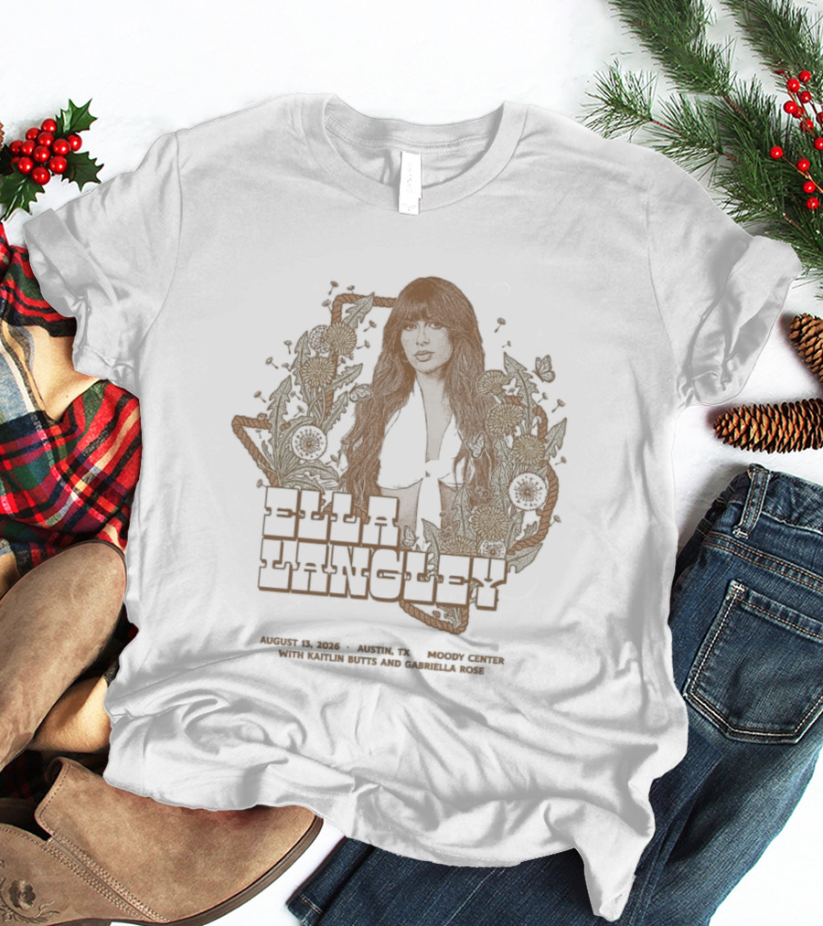 Ella Langley Moody Center 2026 Tour Austin Texas August 13th Vintage Floral Texas Map T-Shirt