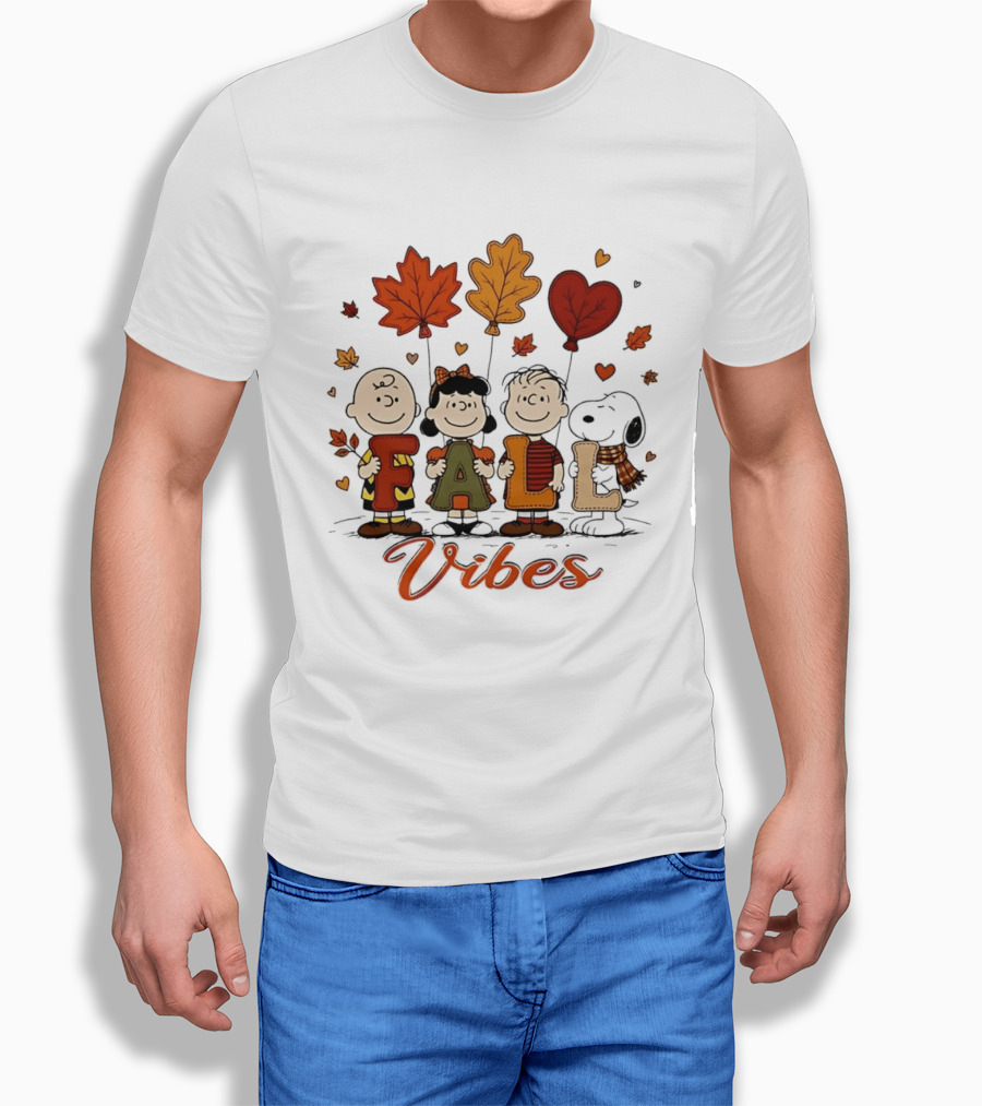 Fall Vibes Peanuts Characters With Leaf Balloons T-Shirt