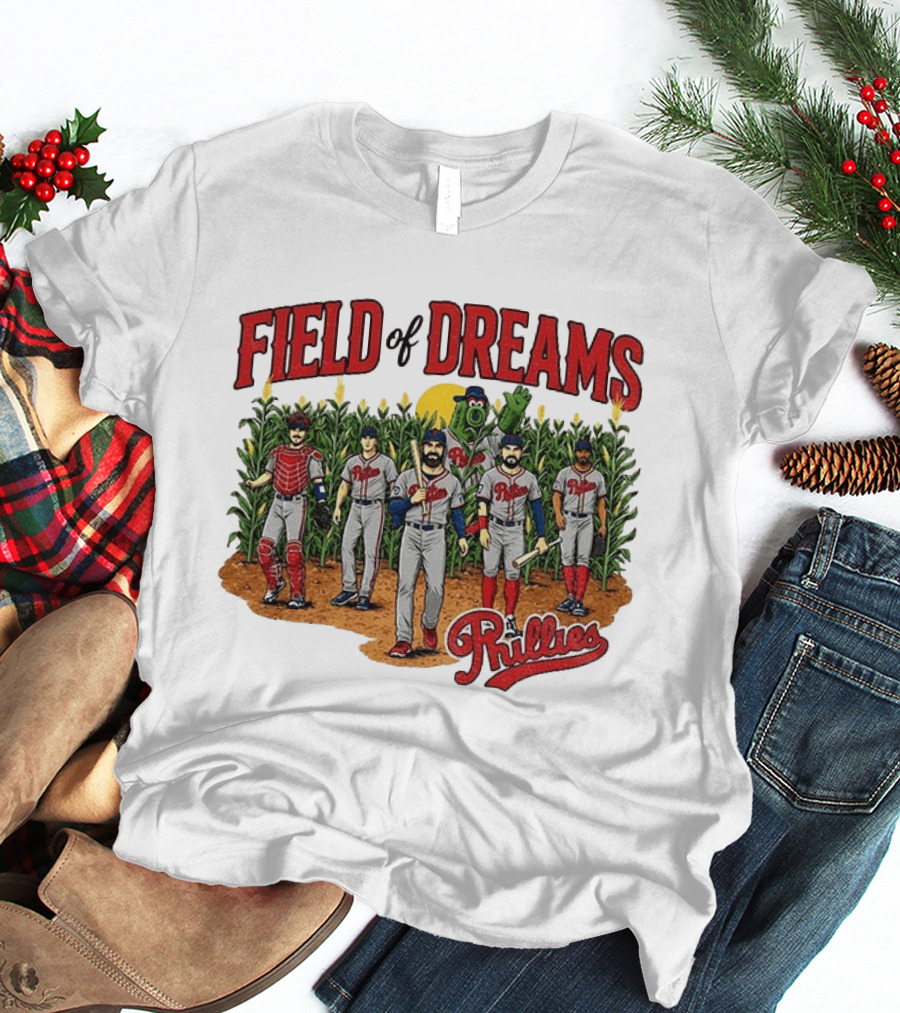 Field Of Dreams Phillies Philadelphia Baseball Players Cornfield Scene T-Shirt