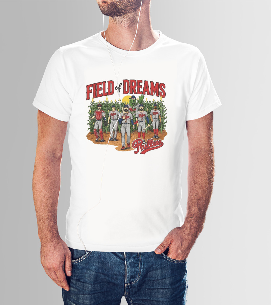 Field Of Dreams Phillies Philadelphia Baseball Players Cornfield Scene T-Shirt