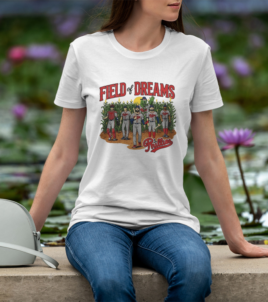 Field Of Dreams Phillies Philadelphia Baseball Players Cornfield Scene T-Shirt