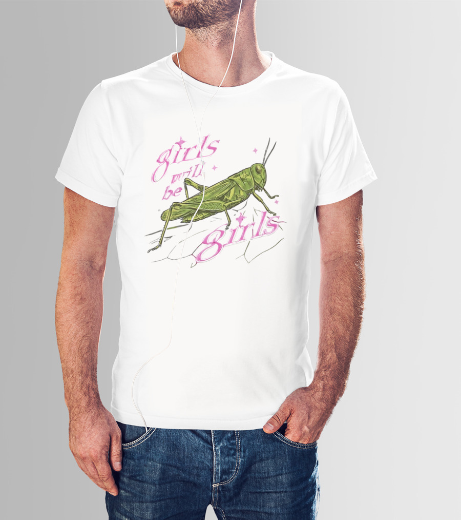 Girls Will Be Girls Green Grasshopper Pink Sparkles T-Shirt