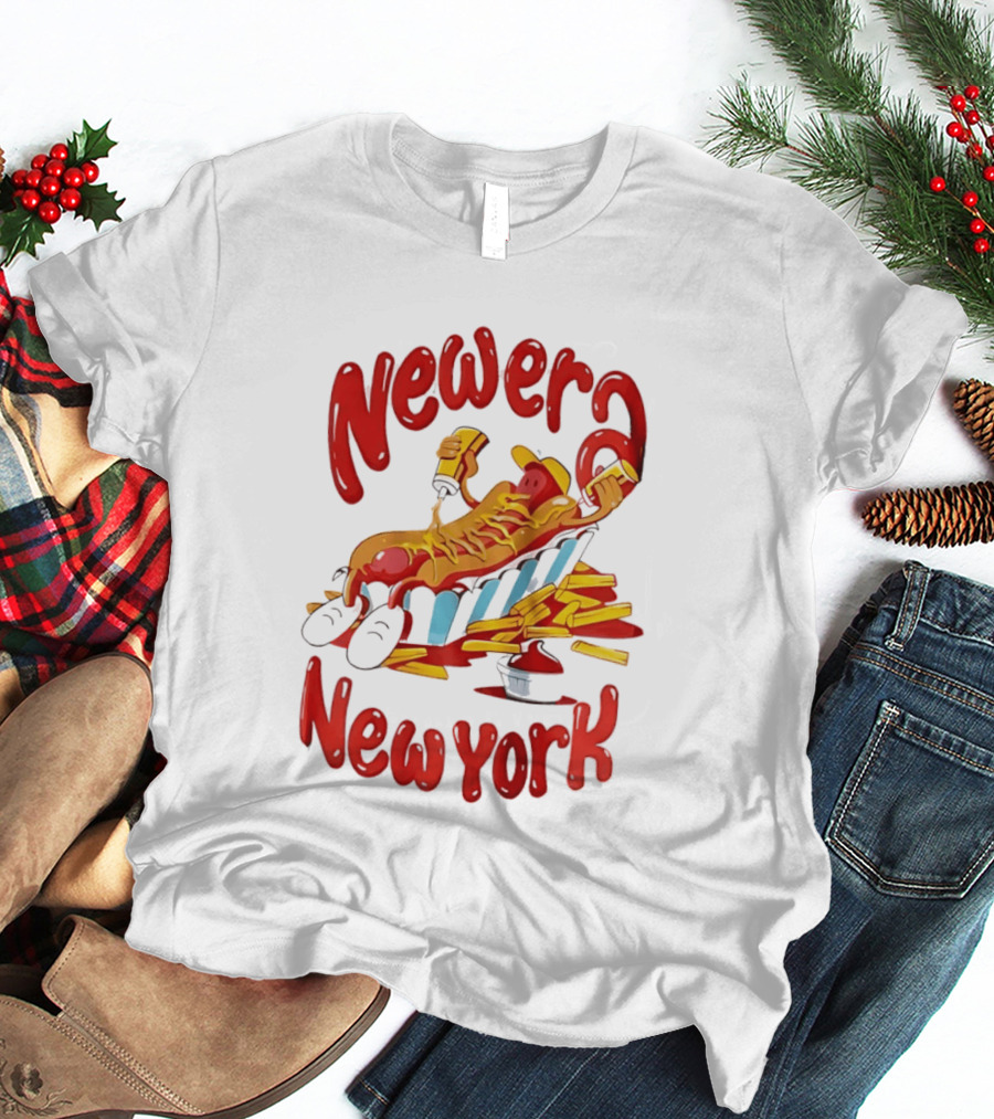 Newer New York Relaxing Hot Dog Beach Ketchup French Fries T-Shirt