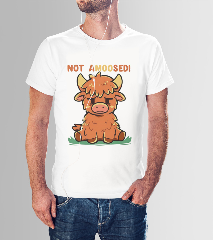Not Amoosed Cute Grumpy Highland Cow Pun T-Shirt