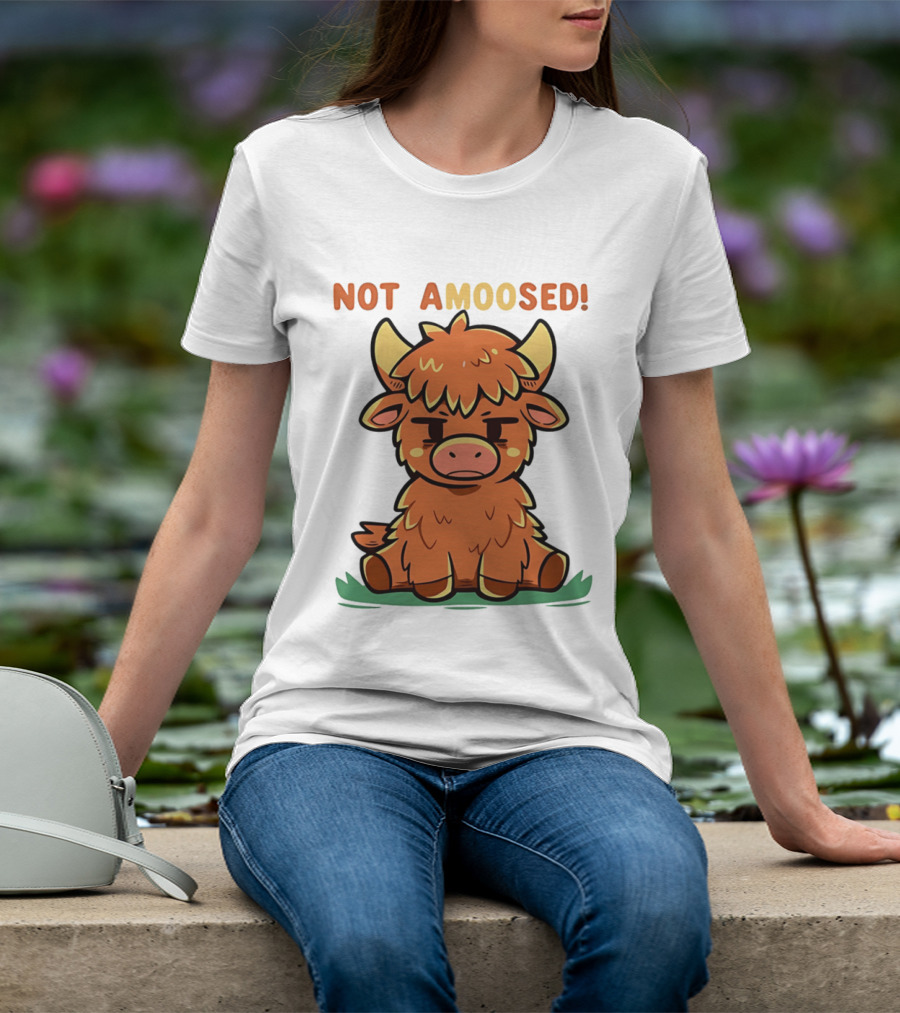 Not Amoosed Cute Grumpy Highland Cow Pun T-Shirt