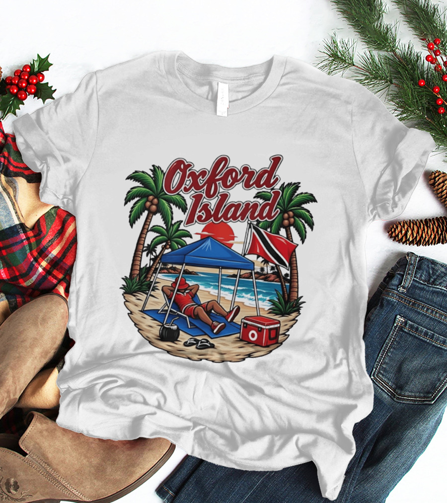 Oxford Island Beach Relaxation Trinidad Flag Palm Trees T-Shirt