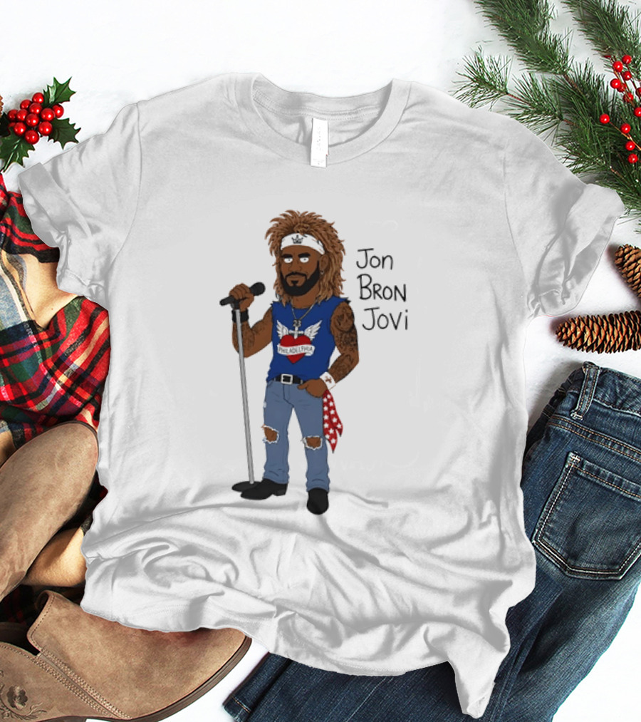Philadelphia Jon Bron Jovi Cartoon Caricature Rockstar Holding Microphone Bandana Tattoo T-Shirt