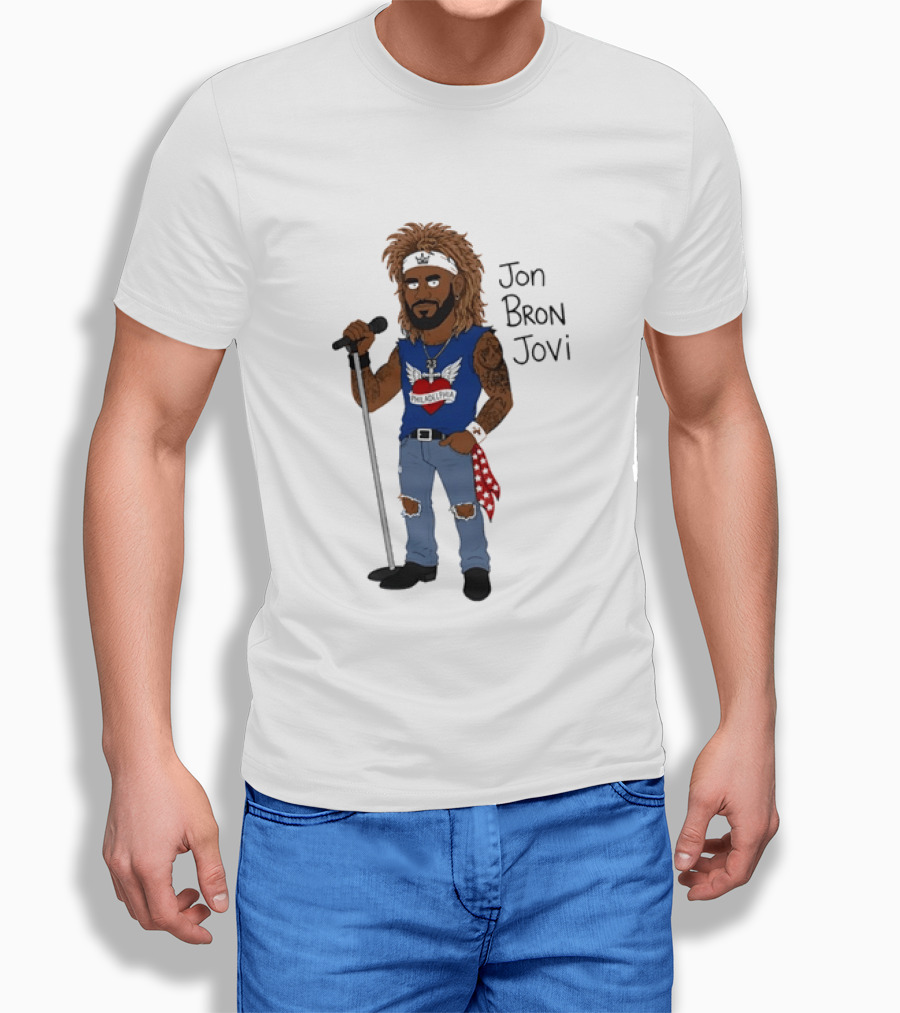 Philadelphia Jon Bron Jovi Cartoon Caricature Rockstar Holding Microphone Bandana Tattoo T-Shirt