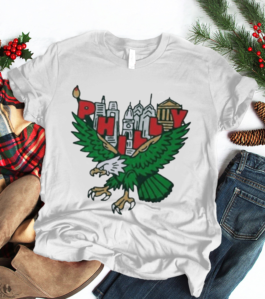 Philly Eagles City Of Brotherly Love Skyline Green Eagle T-Shirt