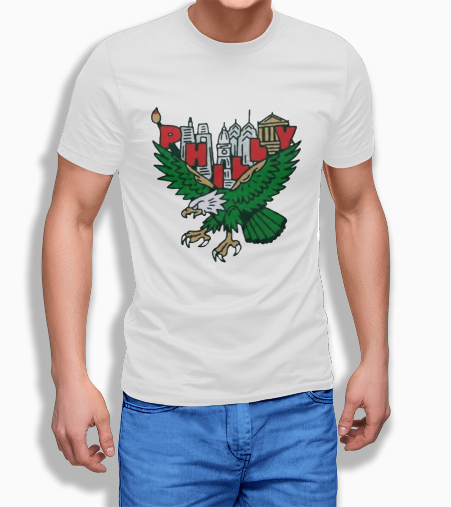 Philly Eagles City Of Brotherly Love Skyline Green Eagle T-Shirt