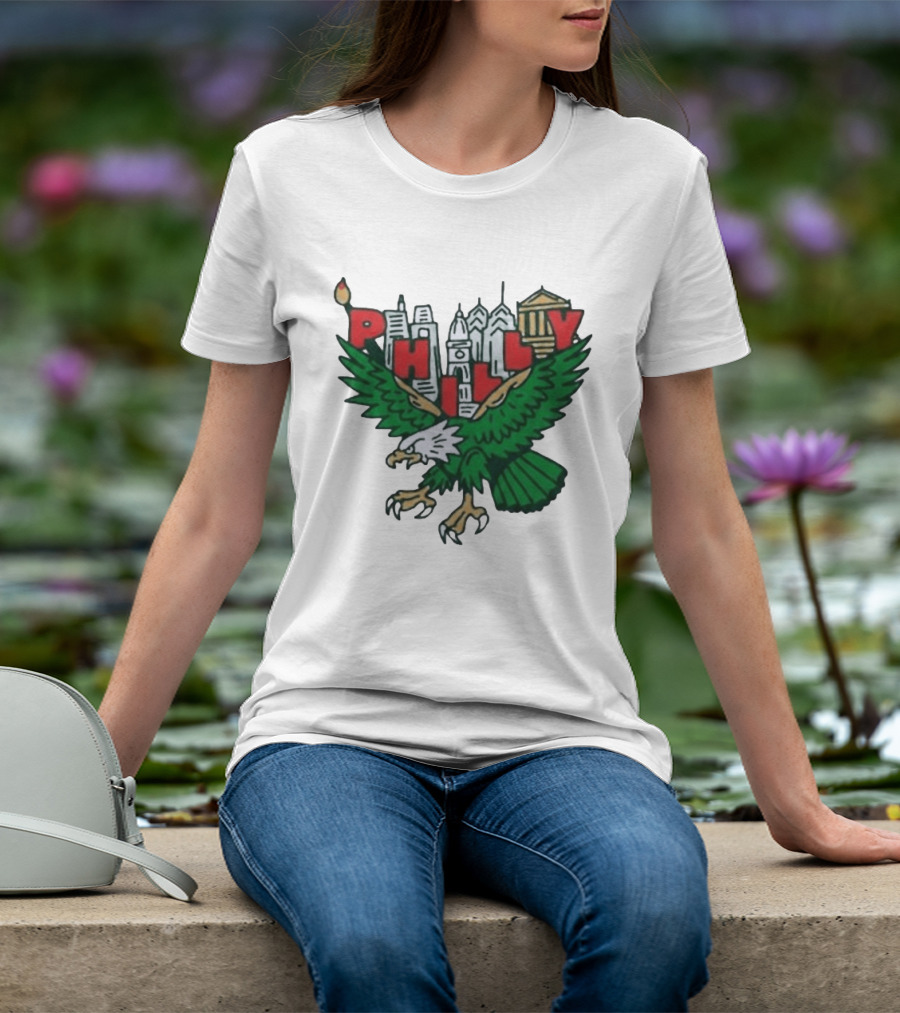 Philly Eagles City Of Brotherly Love Skyline Green Eagle T-Shirt