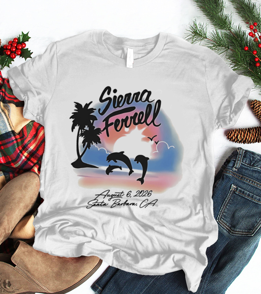 Sierra Ferrell August 6 2023 Santa Barbara CA Dolphins And Palm Trees T-Shirt