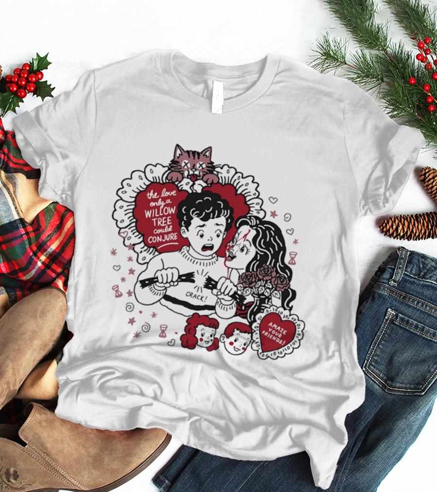 The Love Only A Willow Tree Could Conjure Crack Heartbreak Roses Cat T-Shirt