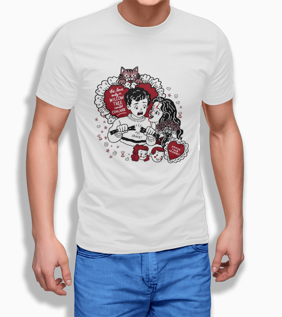The Love Only A Willow Tree Could Conjure Crack Heartbreak Roses Cat T-Shirt