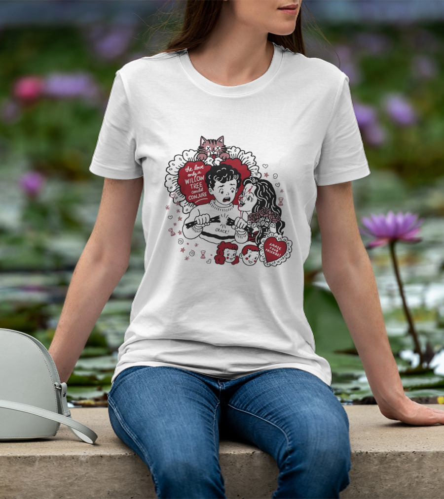 The Love Only A Willow Tree Could Conjure Crack Heartbreak Roses Cat T-Shirt